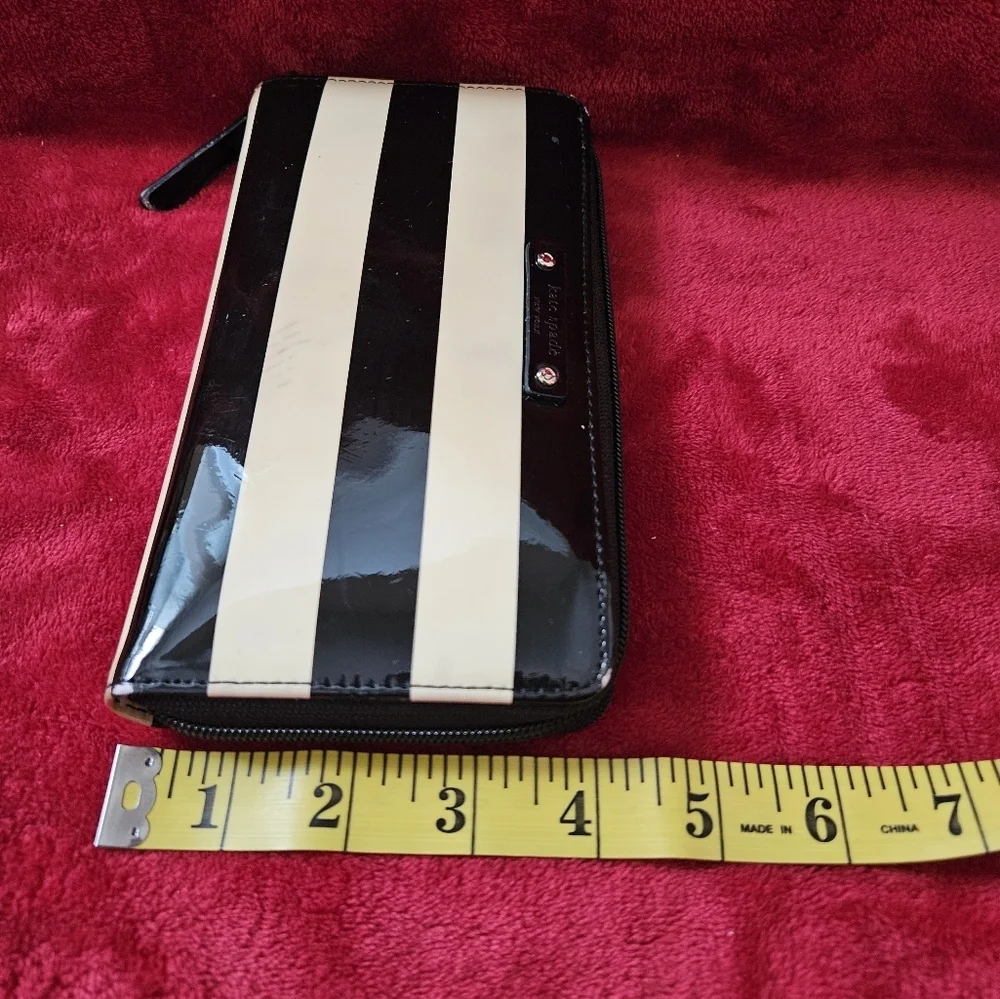 Kate Spade Black and Cream Striped Patent Leather Wallet